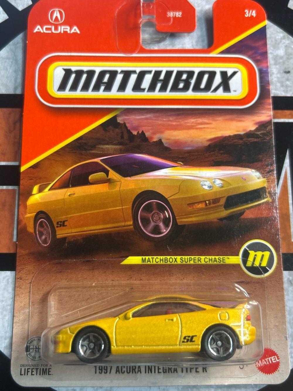 Matchbox Chase Yellow Acura Integra Type R Toy Car